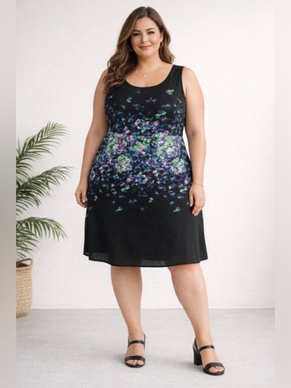Lane Bryant Sleeveless Watercolor Sheath Dress Black Purple Green Plus Size 26